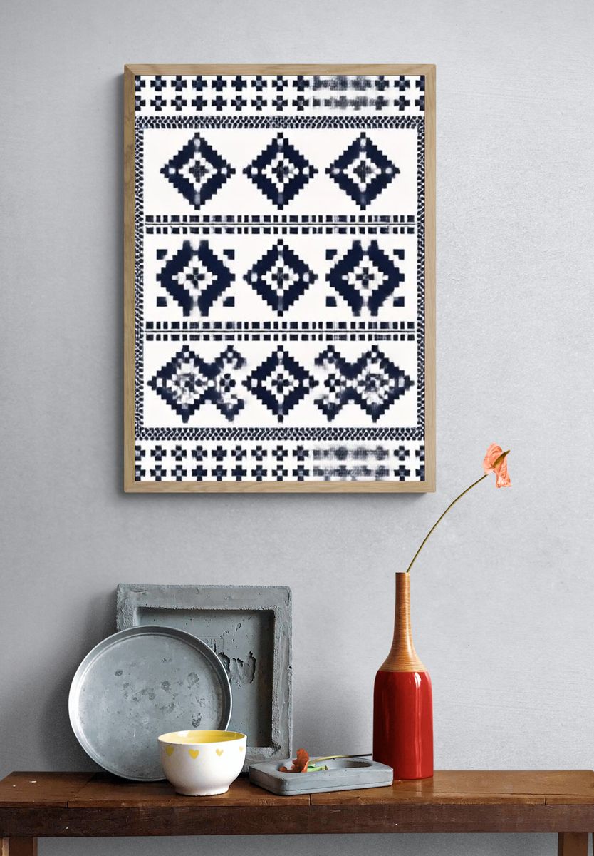 Geometric Indigo Pattern Poster. — room view 3