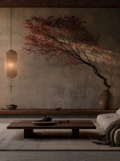 Japandi Interior with Maple Branch Poster.