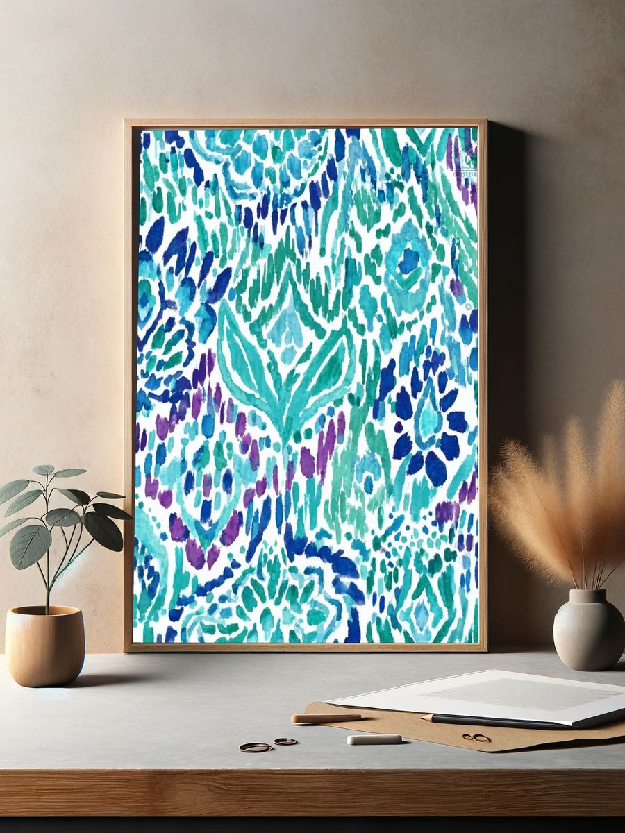 Watercolor Ikat Pattern Print. — room view 2