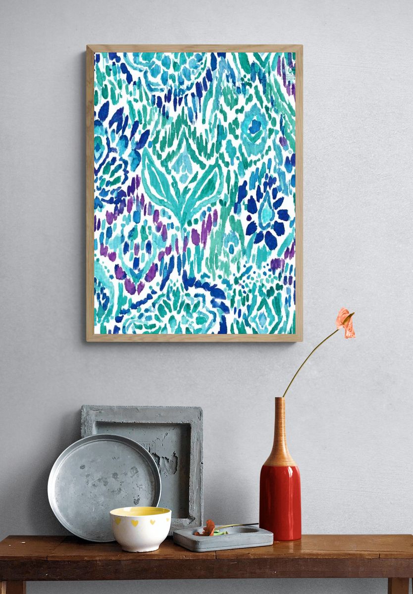 Watercolor Ikat Pattern Print. — room view 3