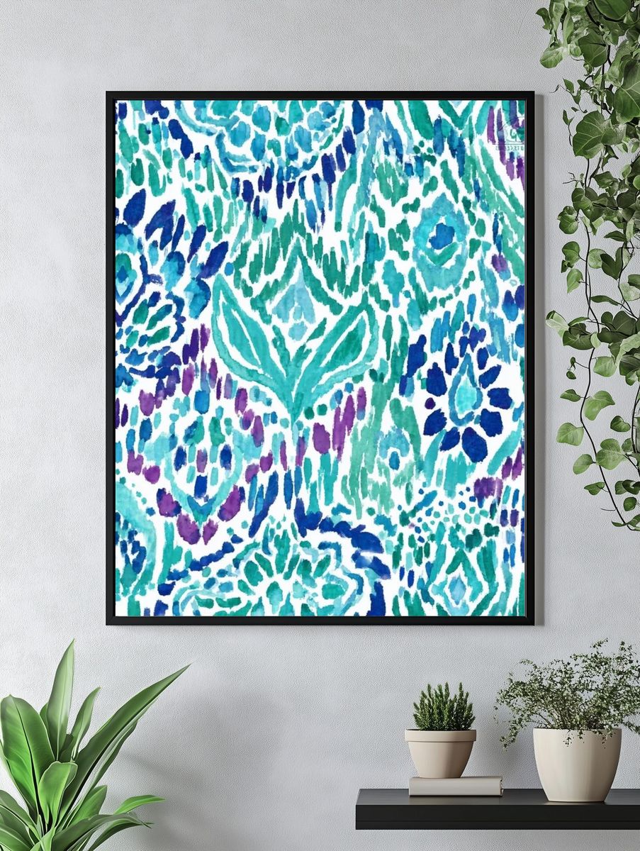 Watercolor Ikat Pattern Print. — room view 4