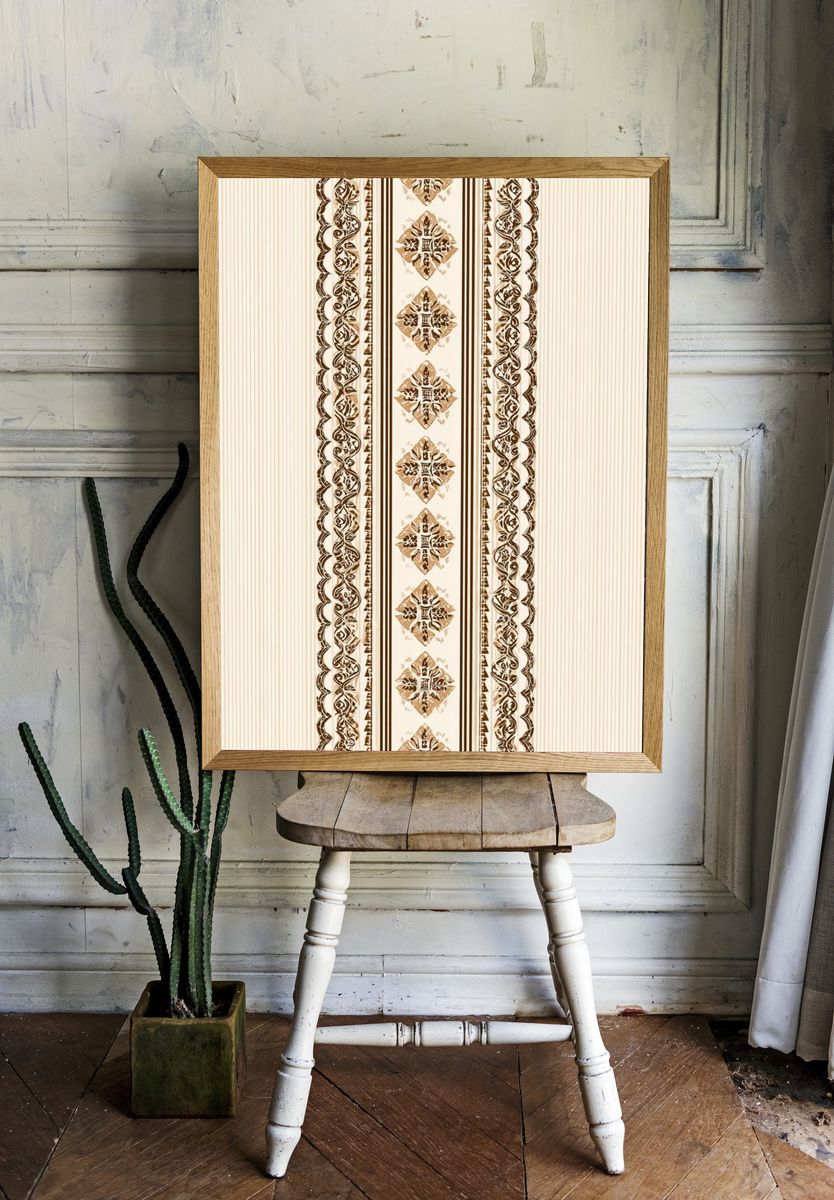 Ornamental Beige Pattern Print. — room view 1