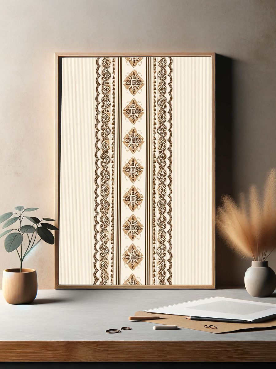Ornamental Beige Pattern Print. — room view 2