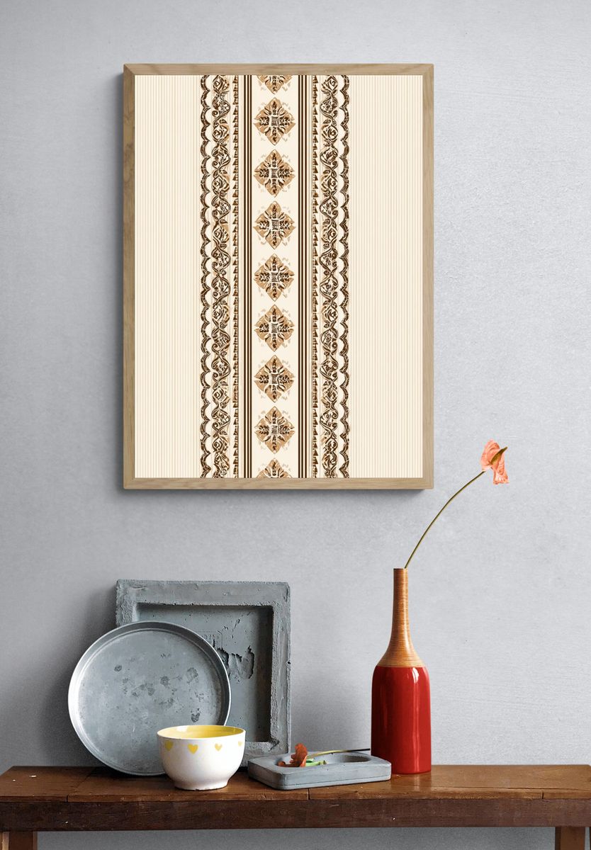 Ornamental Beige Pattern Print. — room view 3