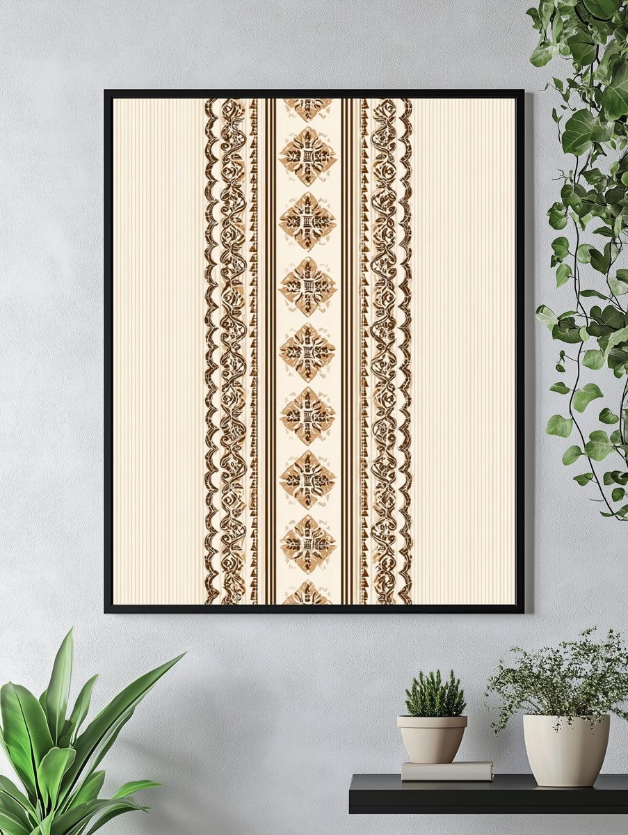 Ornamental Beige Pattern Print. — room view 4