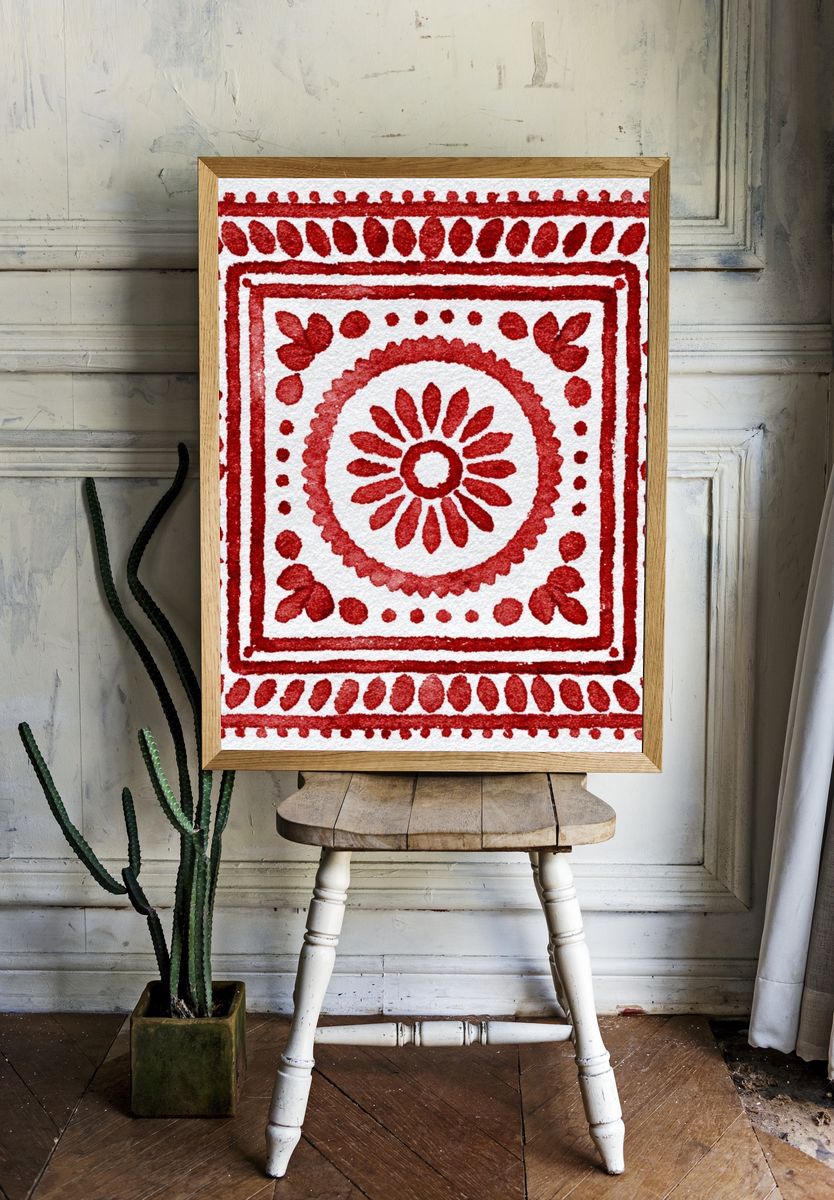 Red Floral Pattern — Bohemian Print. — room view 1
