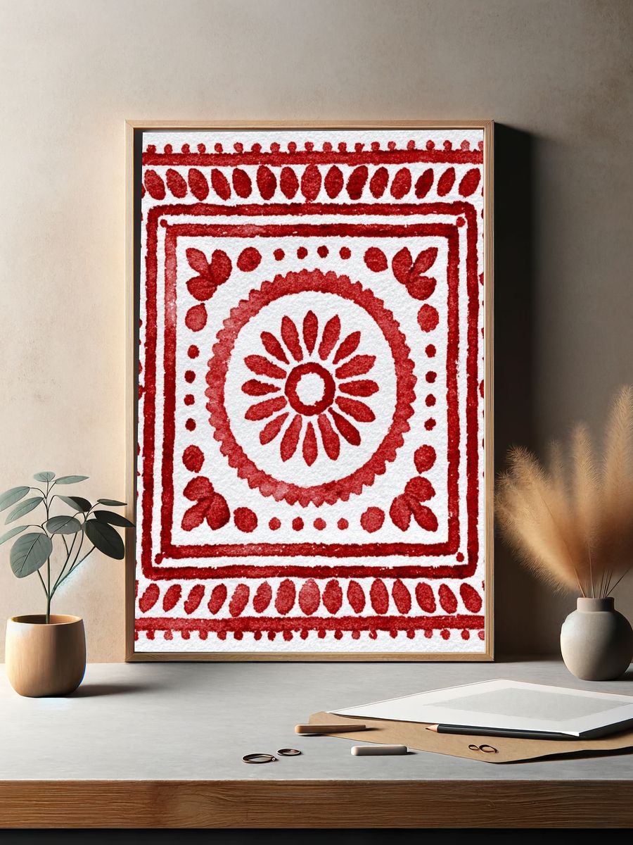 Red Floral Pattern — Bohemian Print. — room view 2