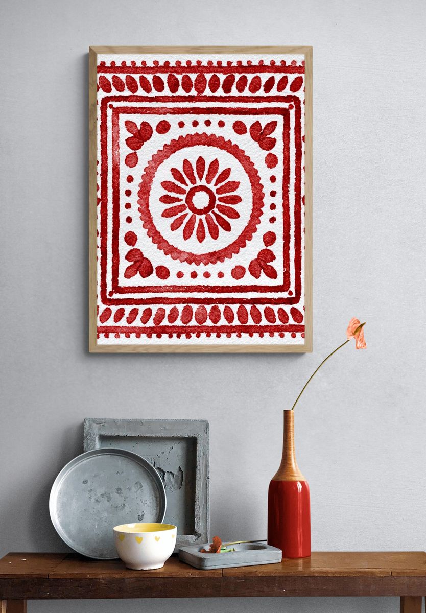 Red Floral Pattern — Bohemian Print. — room view 3