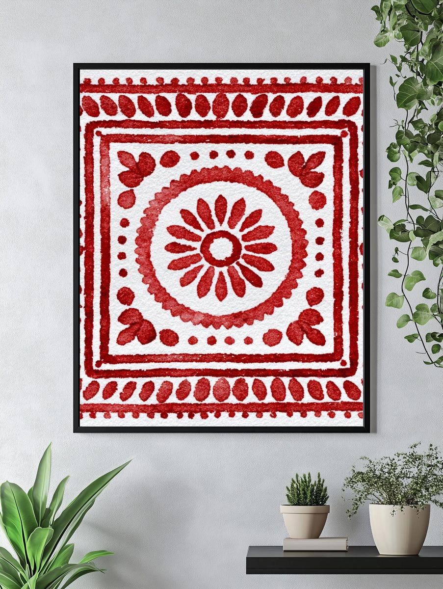 Red Floral Pattern — Bohemian Print. — room view 4