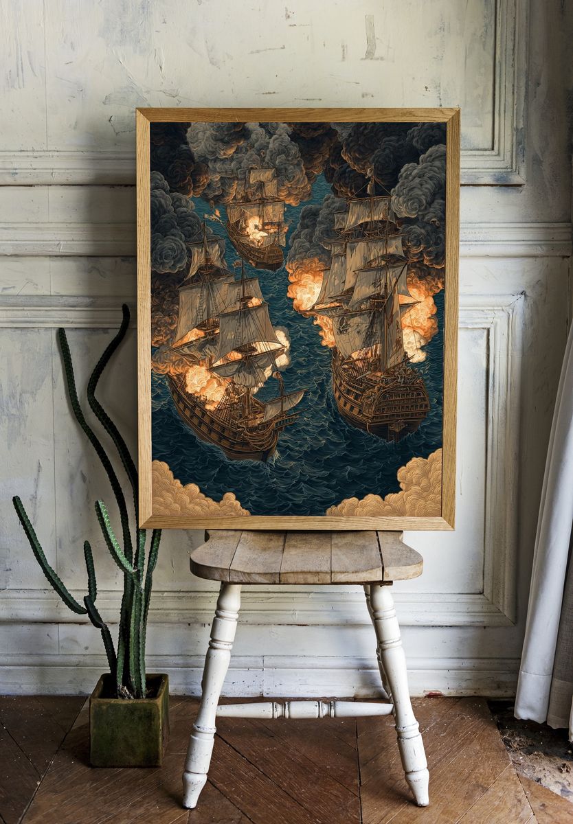 Battle of the Ships — Illustration Print. — room view 1