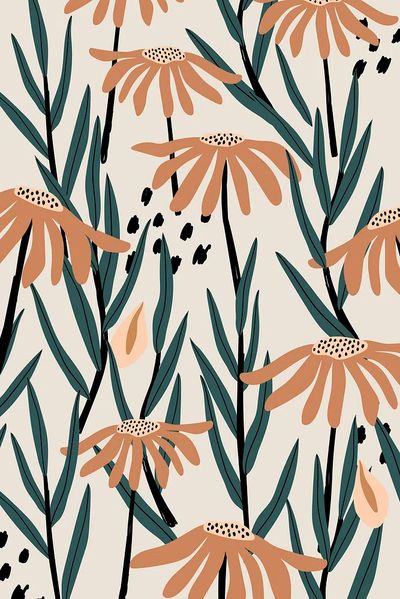 Brown daisy patterned beige background. poster print
