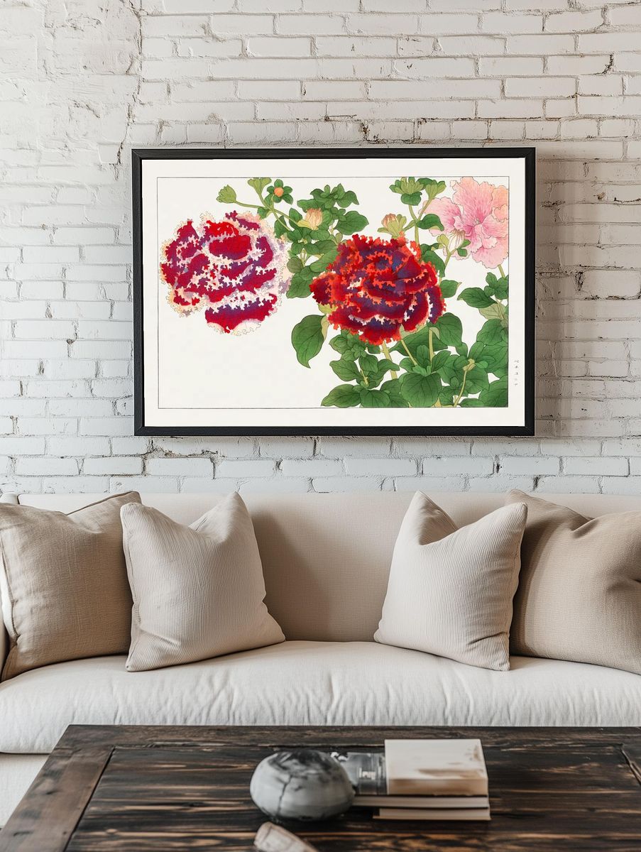 Peony Botanical Illustration Poster. — room view 1