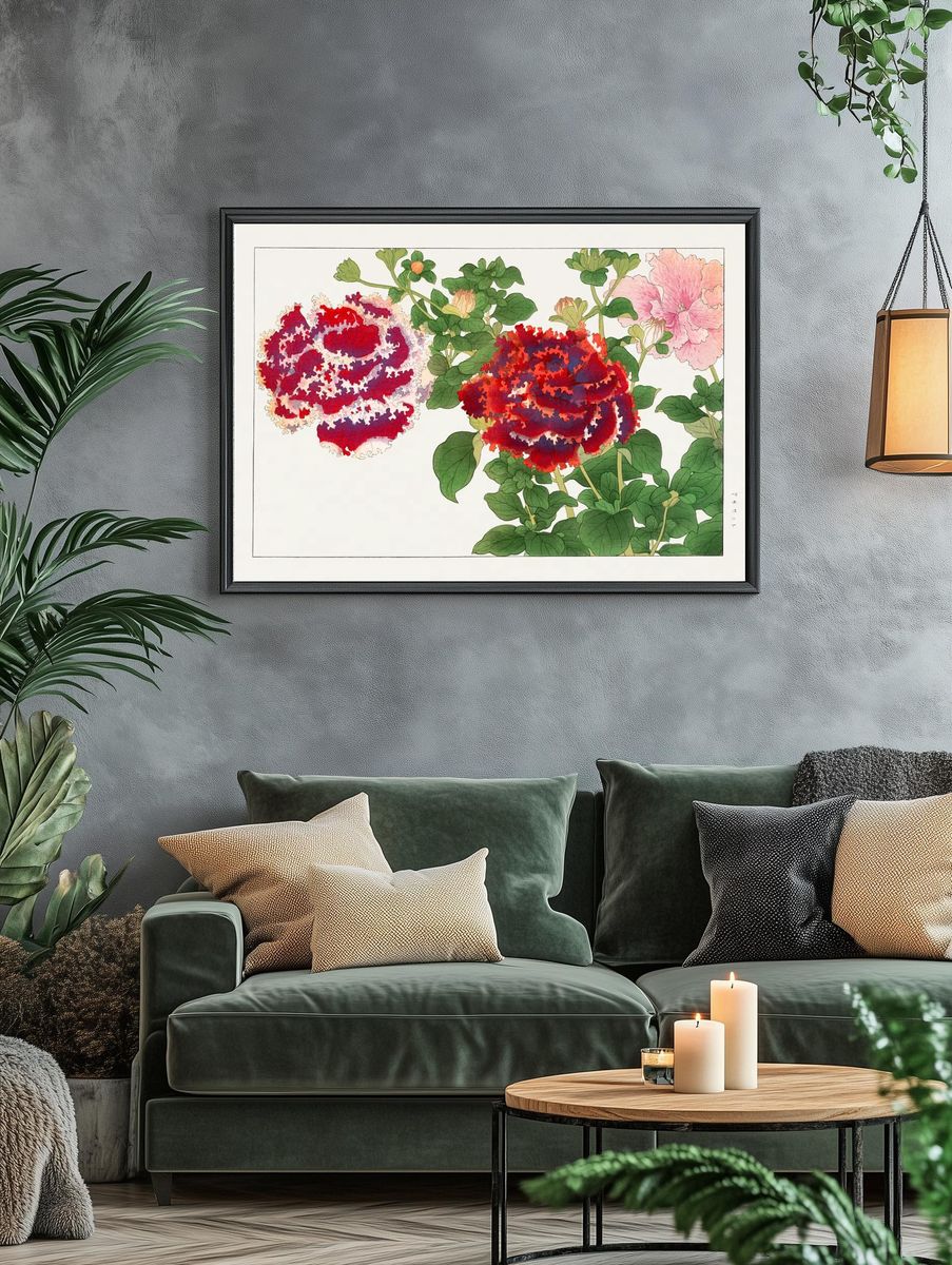 Peony Botanical Illustration Poster. — room view 4