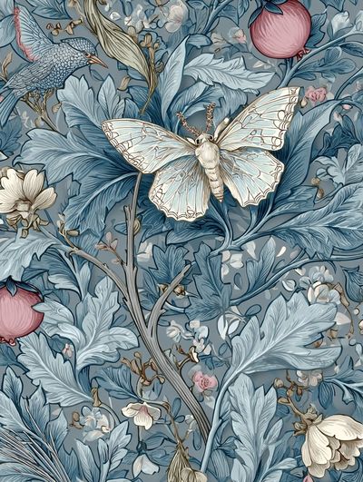 Blue Botanical Moth Poster. poster print
