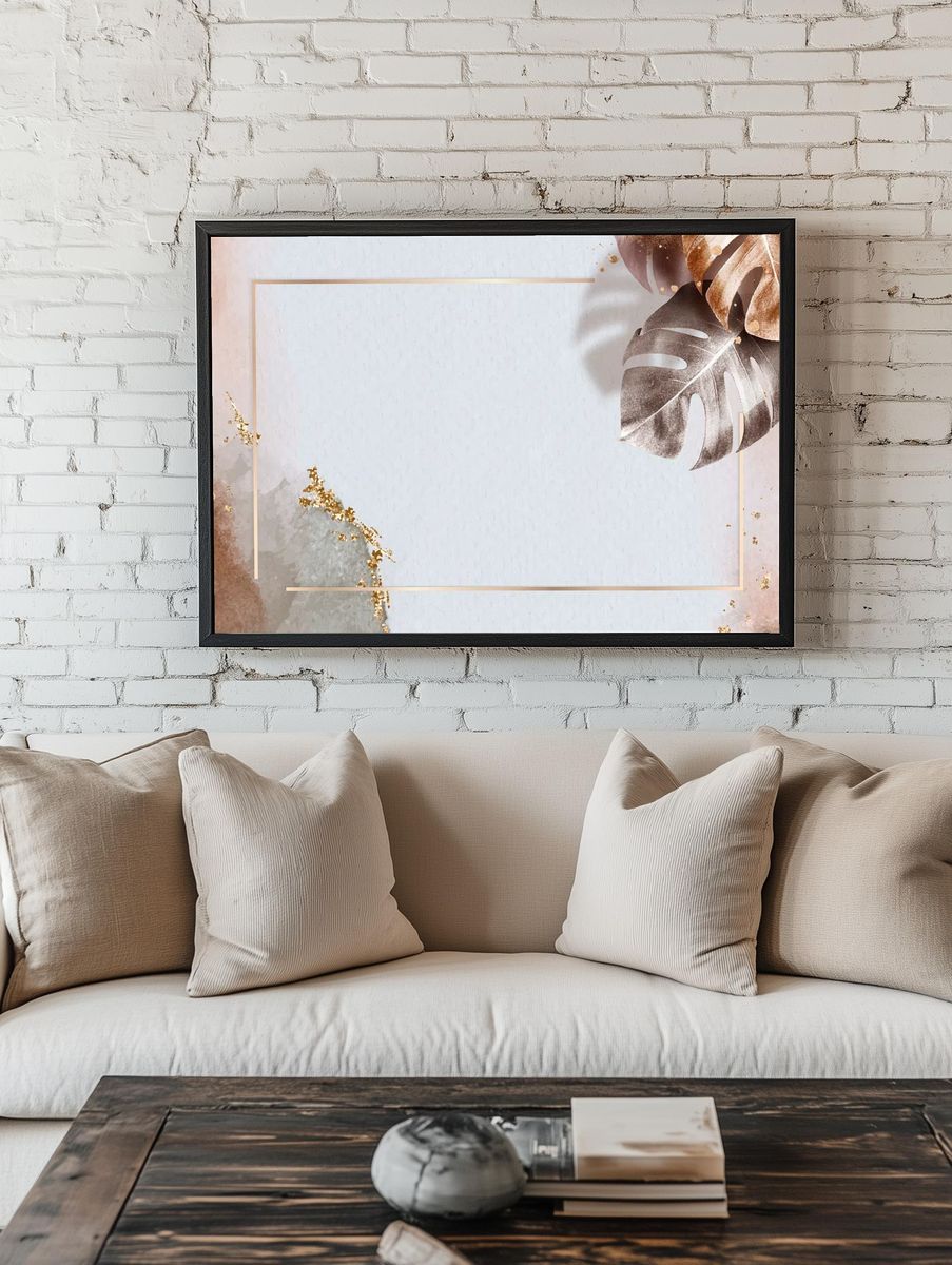 Rectangle gold frame metallic monstera. — room view 1