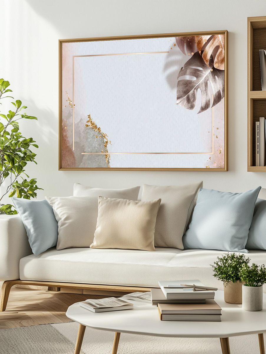 Rectangle gold frame metallic monstera. — room view 2