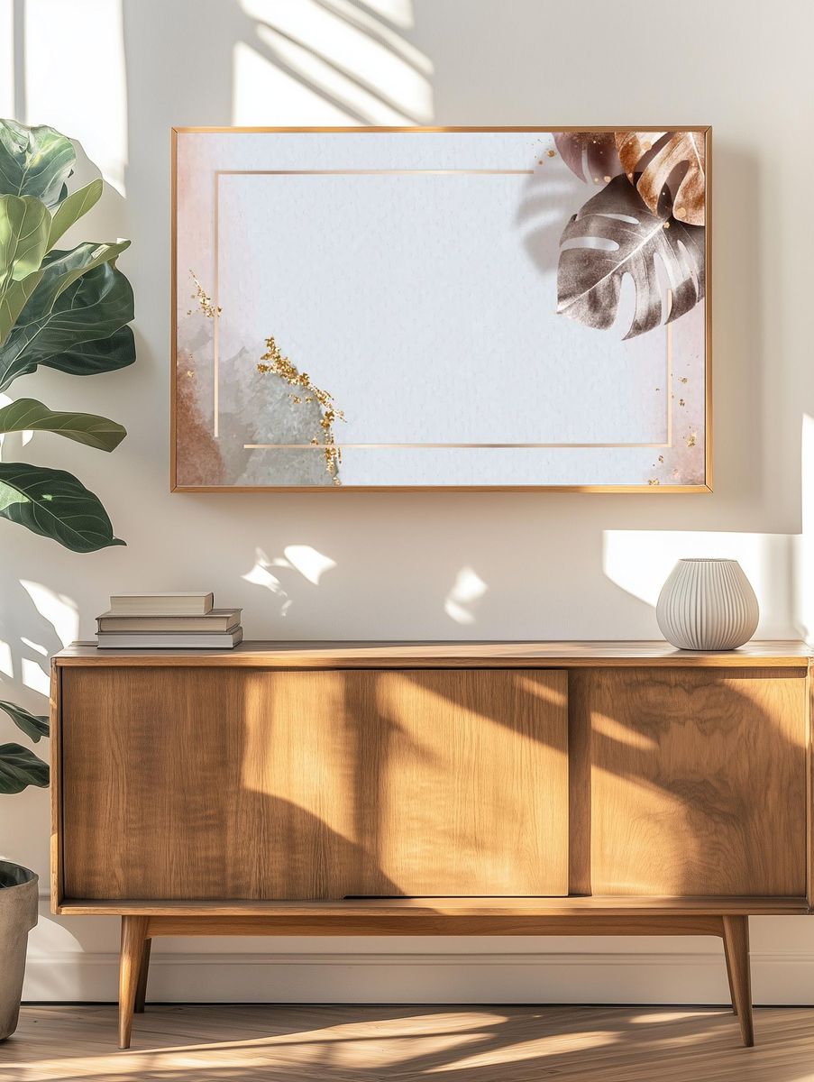 Rectangle gold frame metallic monstera. — room view 3