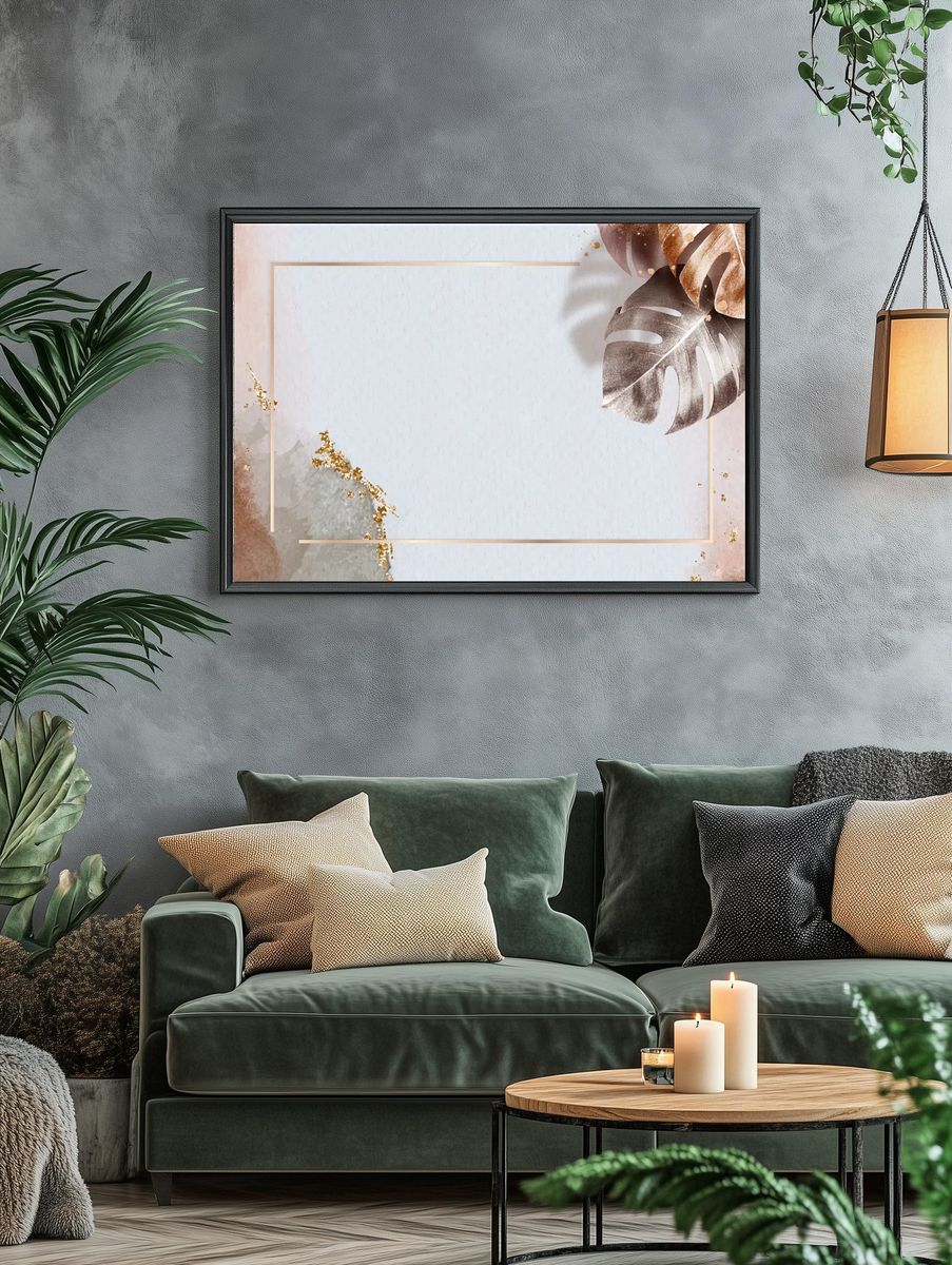 Rectangle gold frame metallic monstera. — room view 4