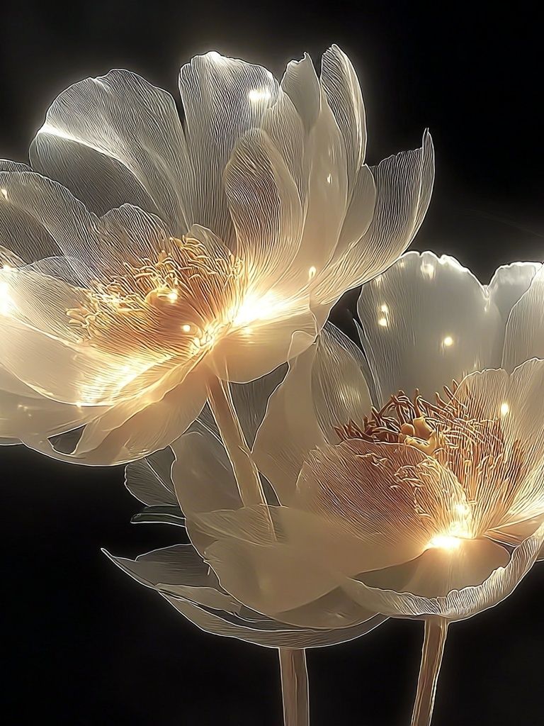 Glowing White Peonies Illustration Poster. poster detail