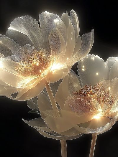Glowing White Peonies Illustration Poster. poster print