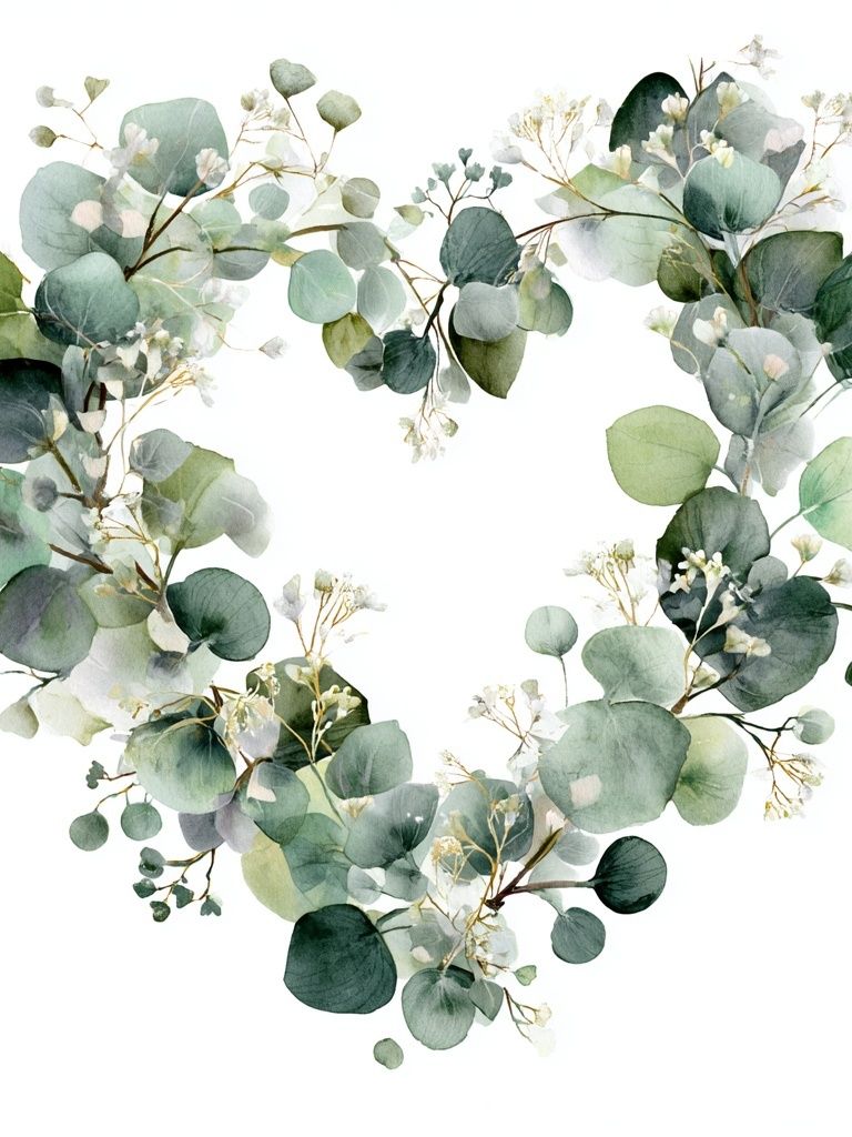 Eucalyptus Heart Watercolor Print. poster detail