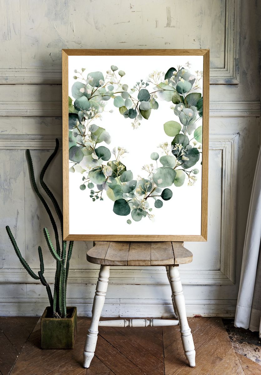 Eucalyptus Heart Watercolor Print. — room view 1