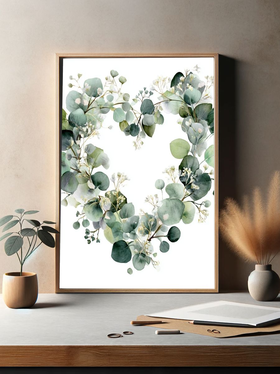 Eucalyptus Heart Watercolor Print. — room view 2