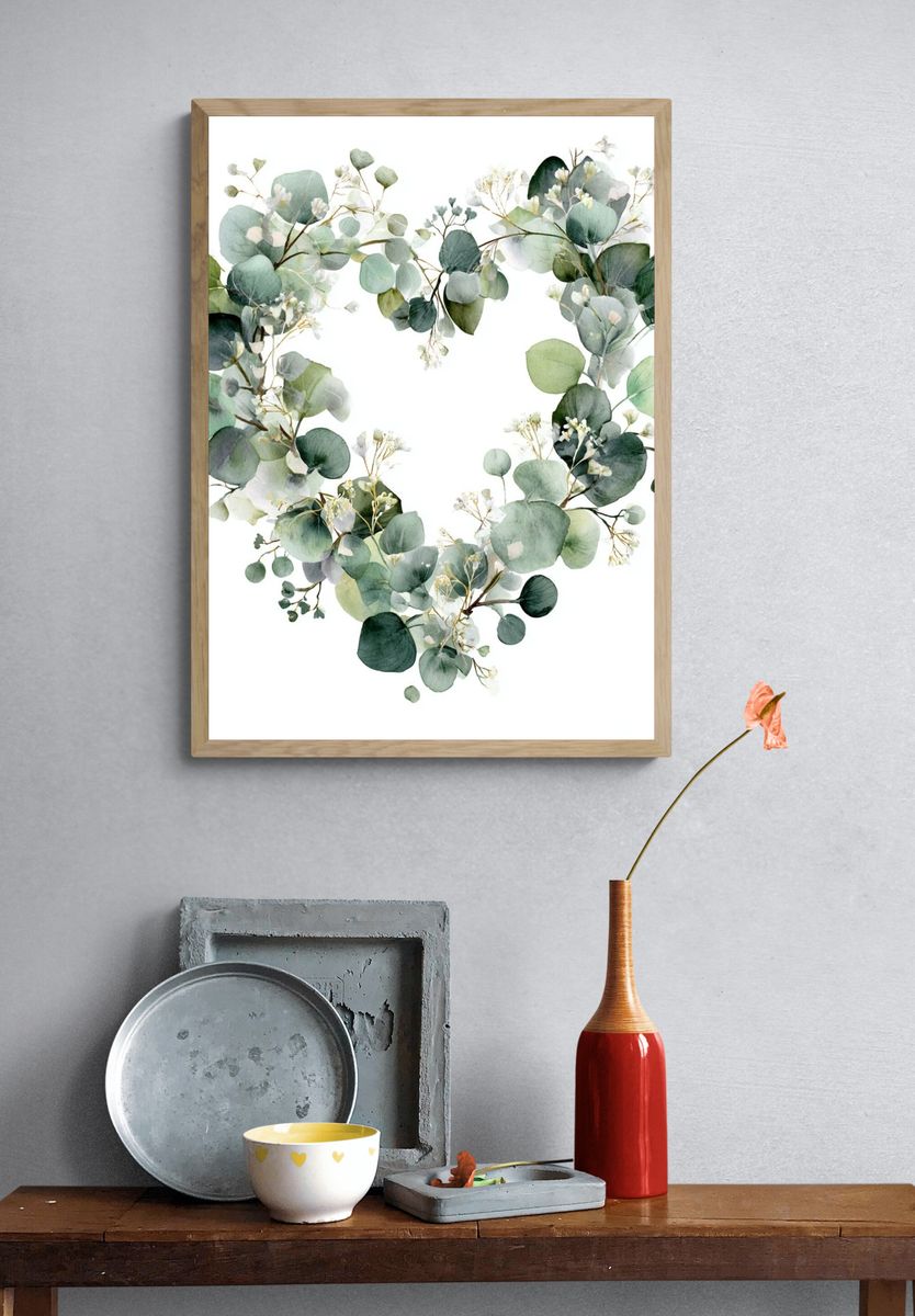 Eucalyptus Heart Watercolor Print. — room view 3