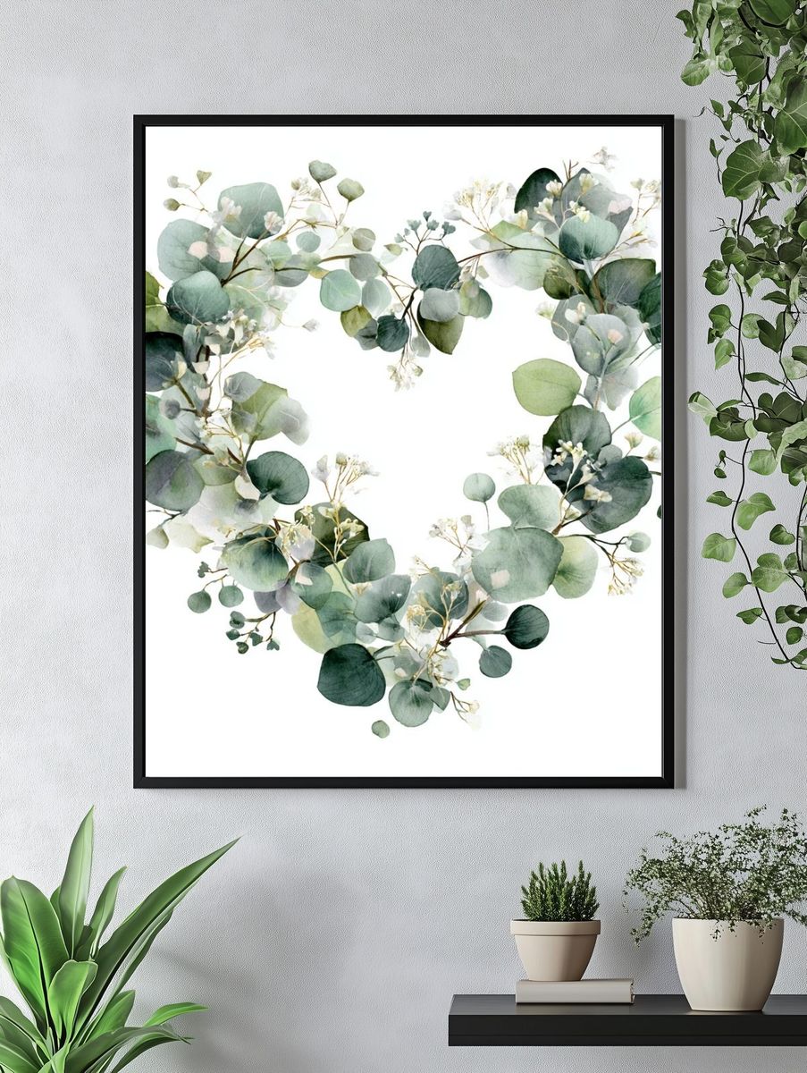 Eucalyptus Heart Watercolor Print. — room view 4
