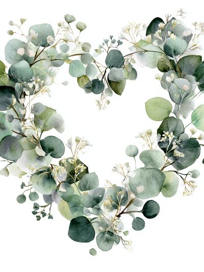 Eucalyptus Heart Watercolor Print. poster print