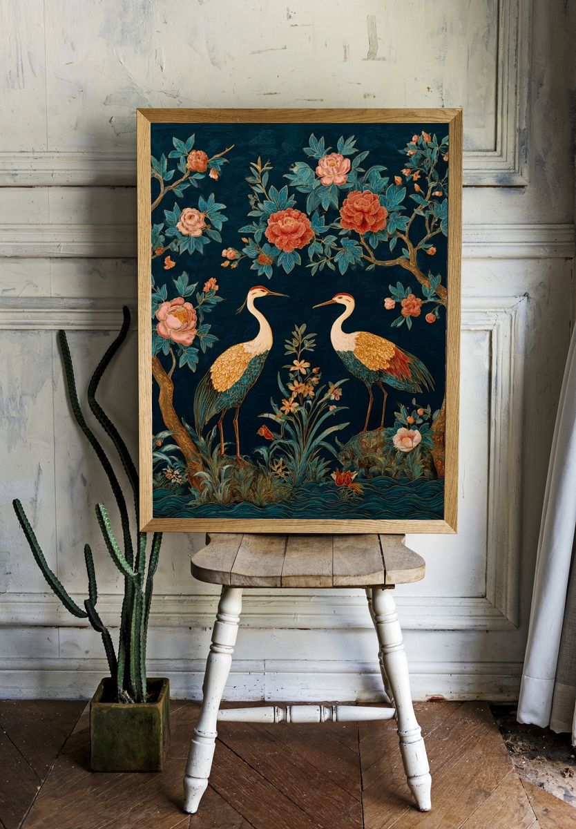 Crane Garden Botanical Print. — room view 1