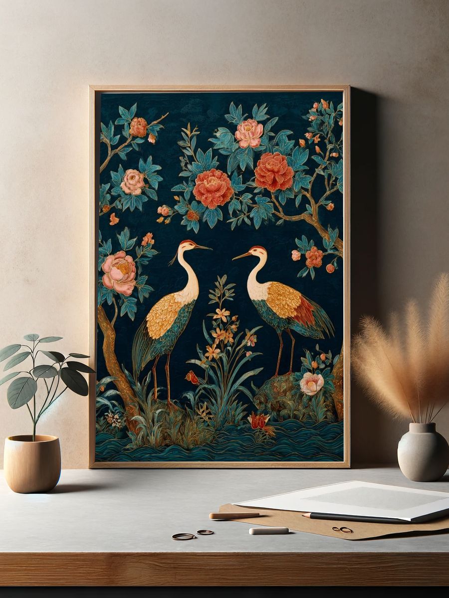 Crane Garden Botanical Print. — room view 2