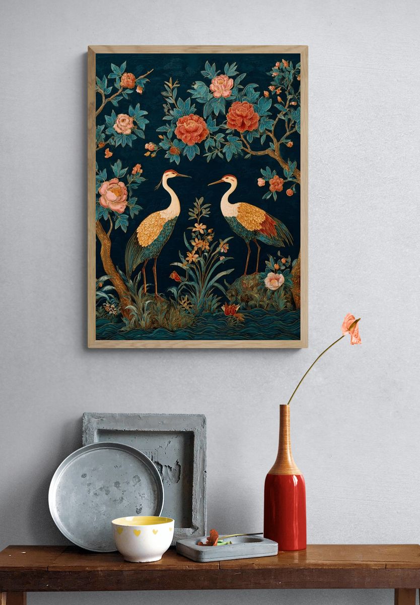 Crane Garden Botanical Print. — room view 3