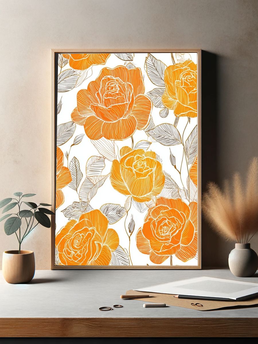 Orange Rose Floral Illustration Poster. — room view 2
