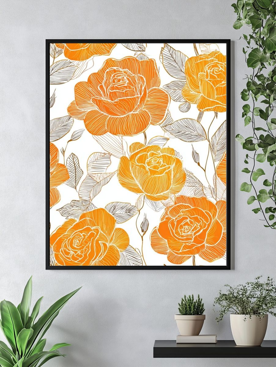 Orange Rose Floral Illustration Poster. — room view 4
