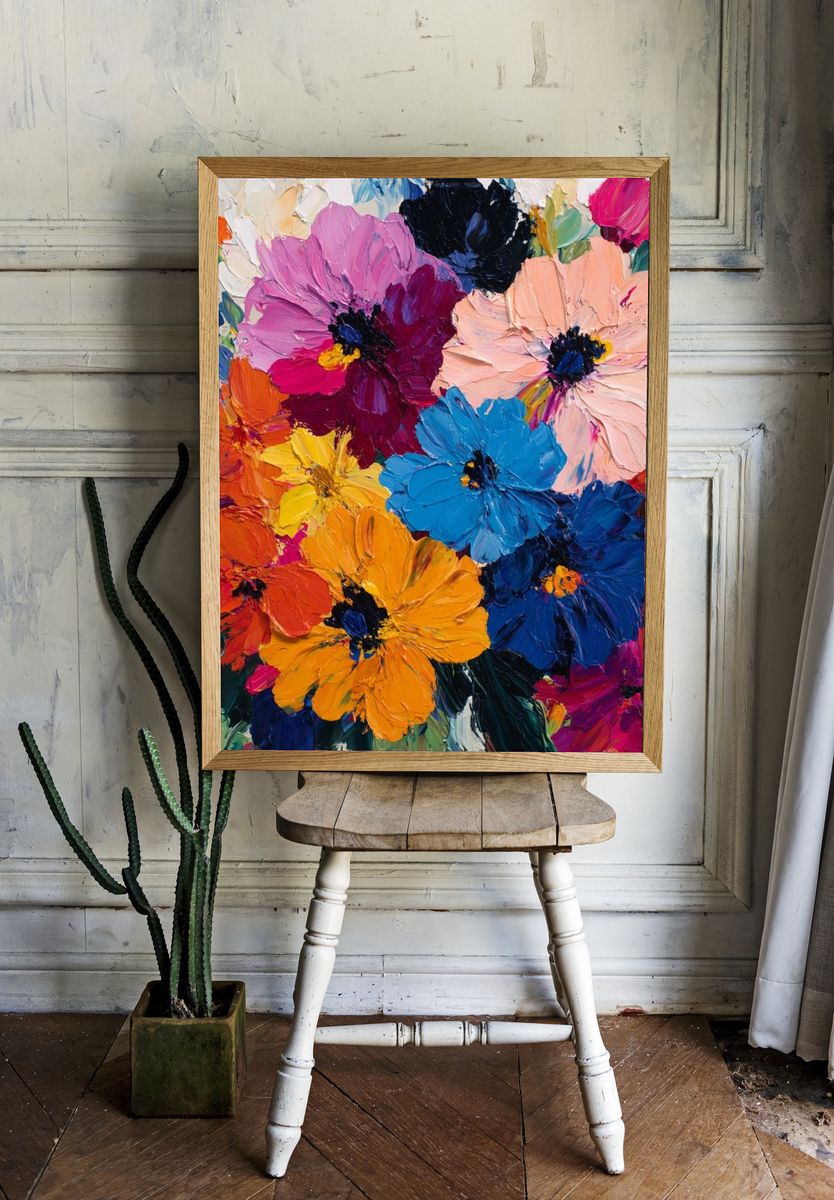 Vibrant Floral Impasto Poster. — room view 1