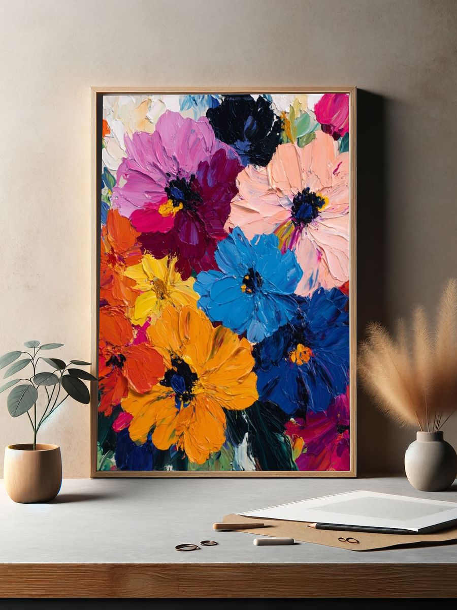 Vibrant Floral Impasto Poster. — room view 2