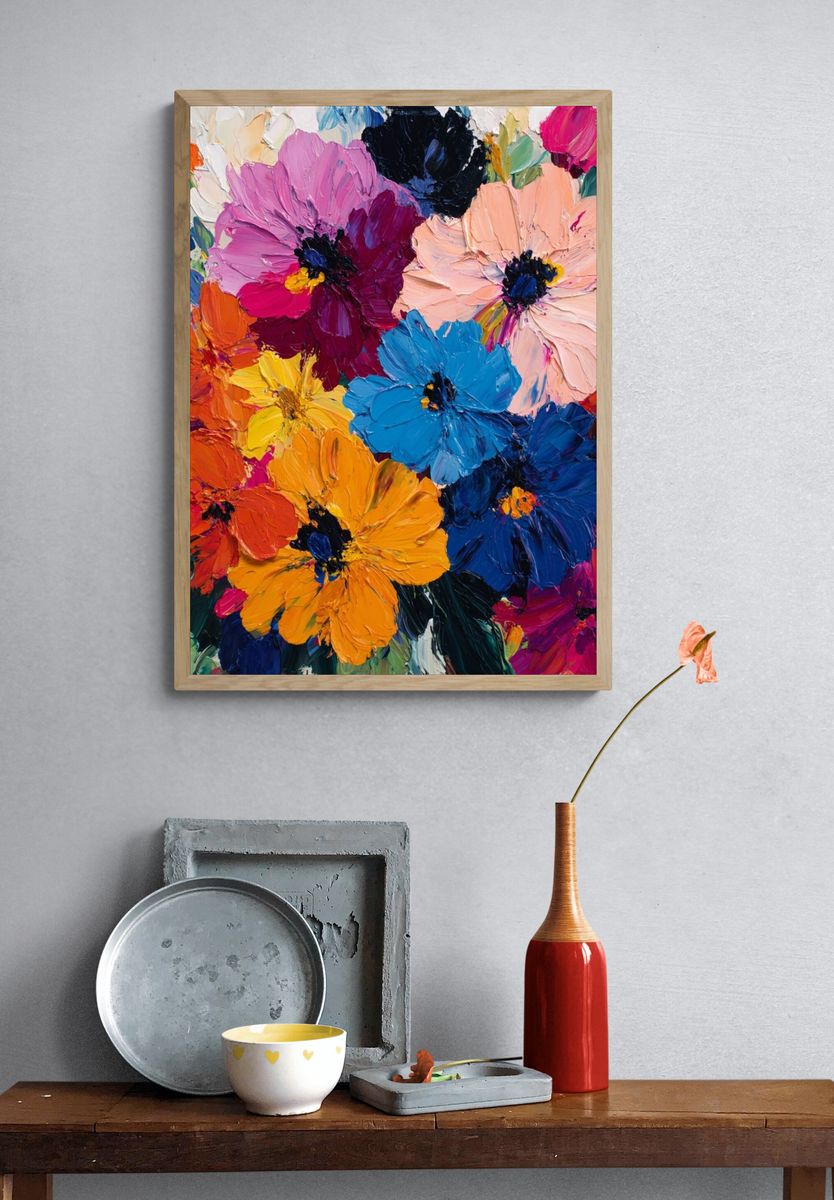 Vibrant Floral Impasto Poster. — room view 3