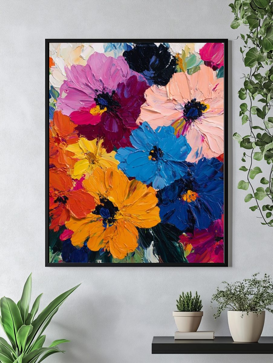 Vibrant Floral Impasto Poster. — room view 4