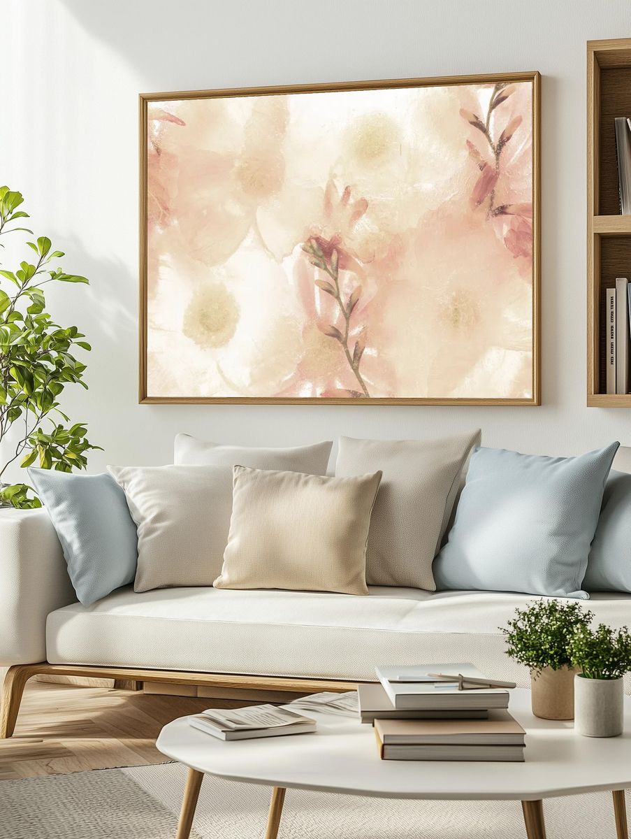 Beige anemone flower background. — room view 2