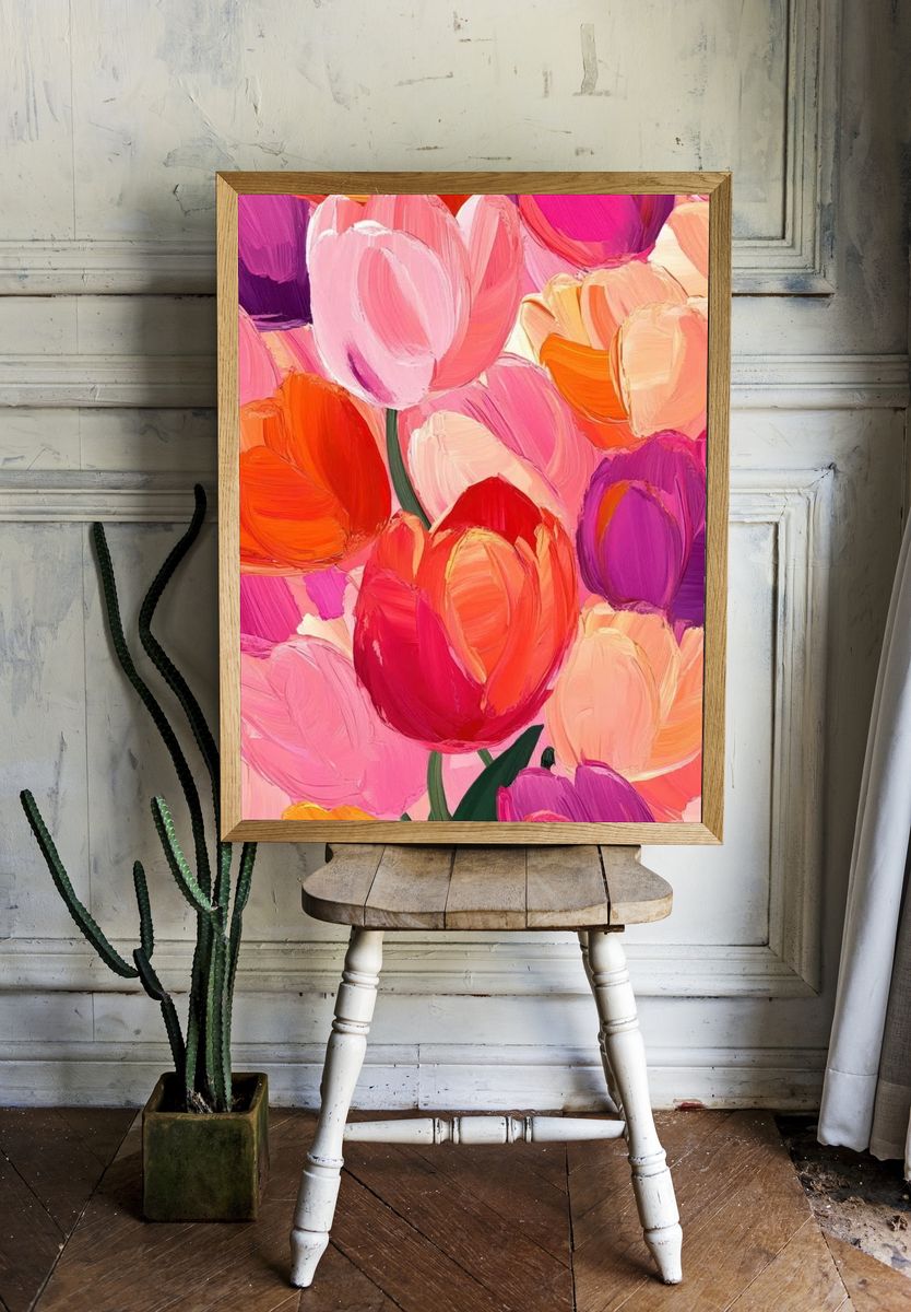 Vibrant Tulip Bouquet Illustration Poster. — room view 1