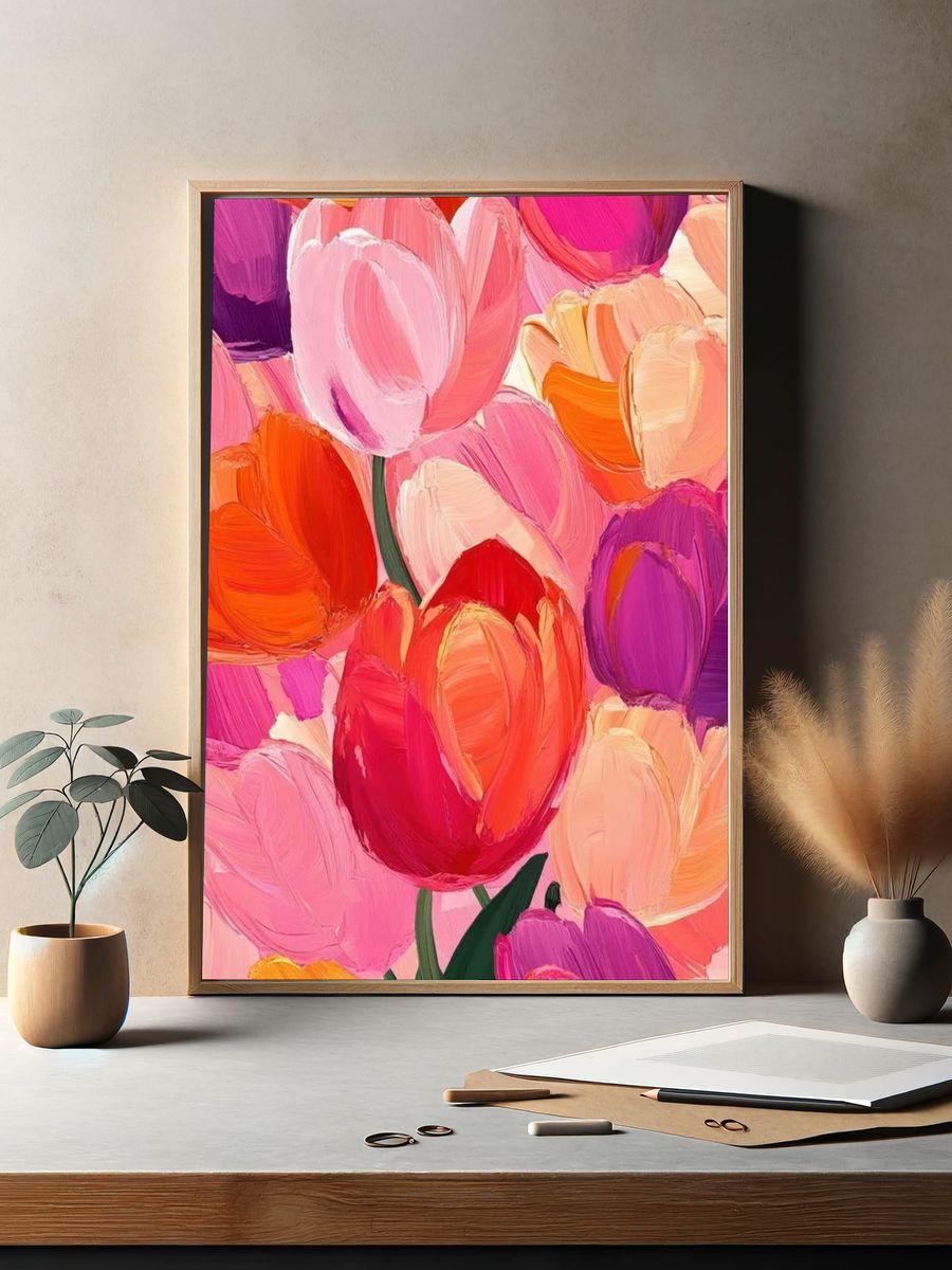 Vibrant Tulip Bouquet Illustration Poster. — room view 2