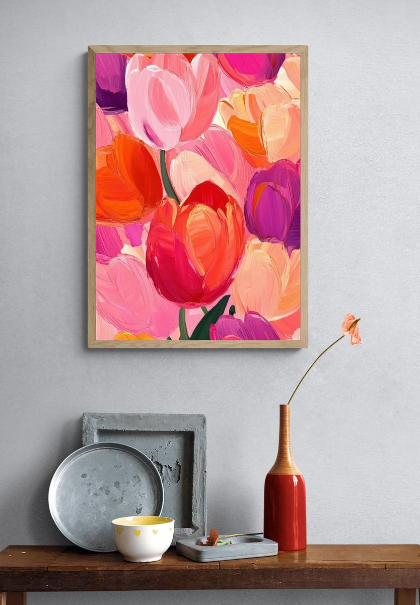 Vibrant Tulip Bouquet Illustration Poster. — room view 3