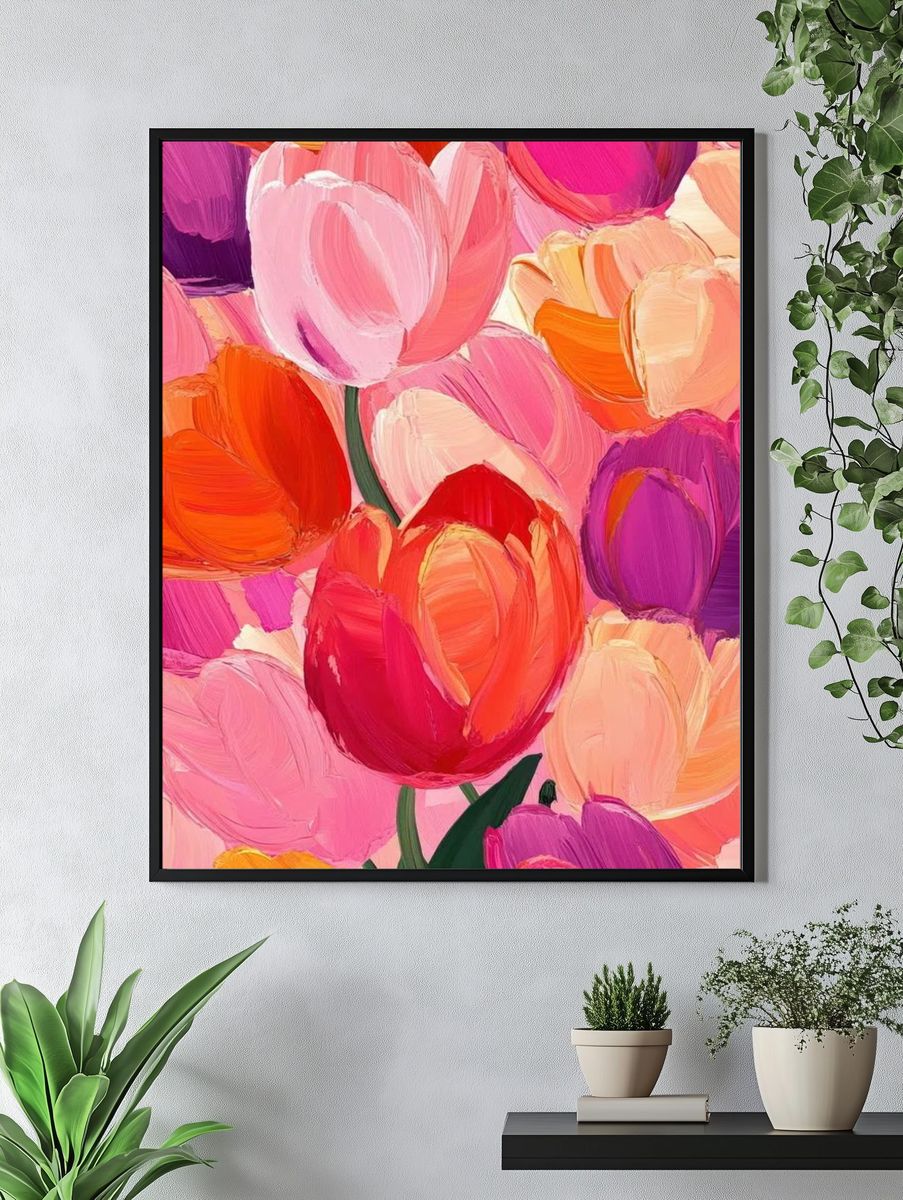 Vibrant Tulip Bouquet Illustration Poster. — room view 4