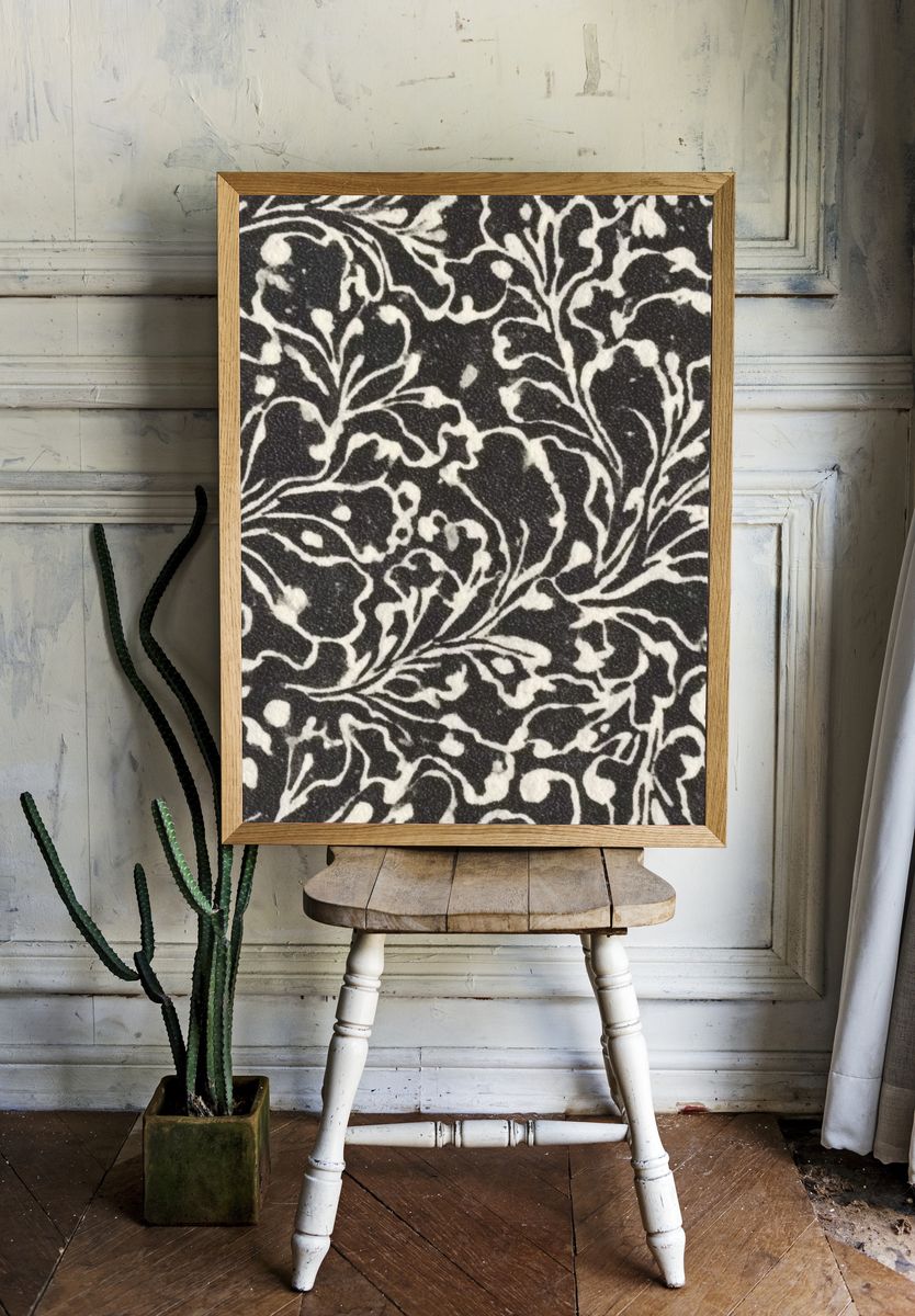 Black Floral Vine Pattern Print. — room view 1