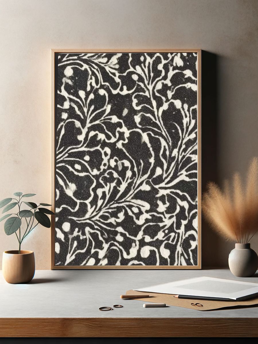 Black Floral Vine Pattern Print. — room view 2