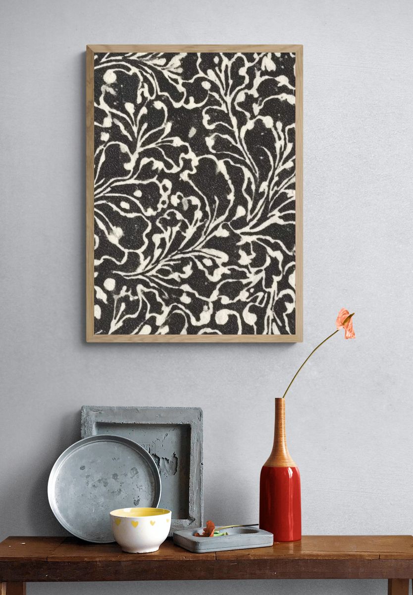 Black Floral Vine Pattern Print. — room view 3