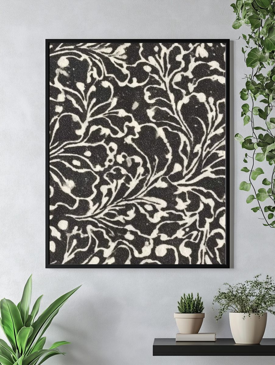 Black Floral Vine Pattern Print. — room view 4