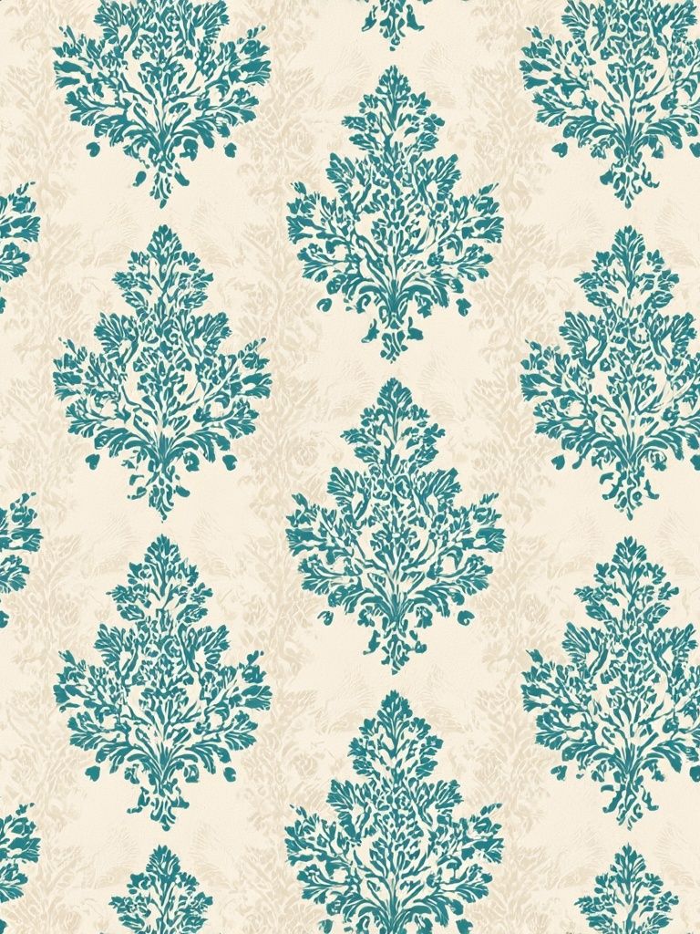 Teal Damask Pattern Print. poster — botanical art