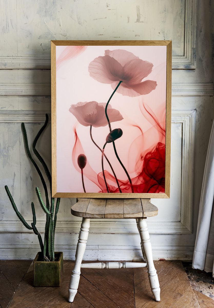 Pink Poppy Smoke Botanical Print. — room view 1